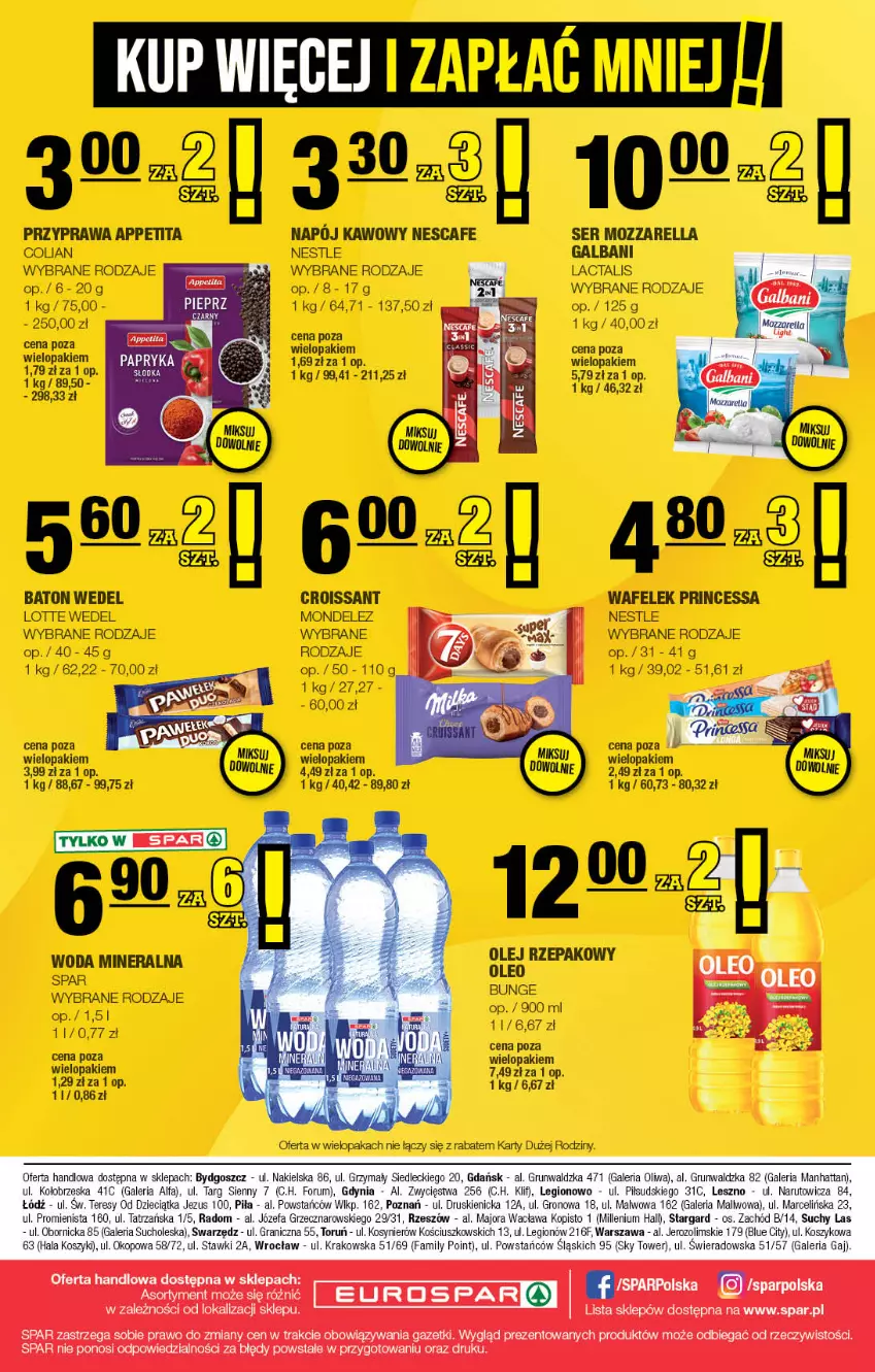 Gazetka promocyjna Spar - EuroSpar - ważna 10.08 do 20.08.2025 - strona 16 - produkty: Baton, Galbani, Mozzarella, Napój, Olej, Olej rzepakowy, Oleo, Piec, Princessa, Ser, Wafelek, Woda, Woda mineralna