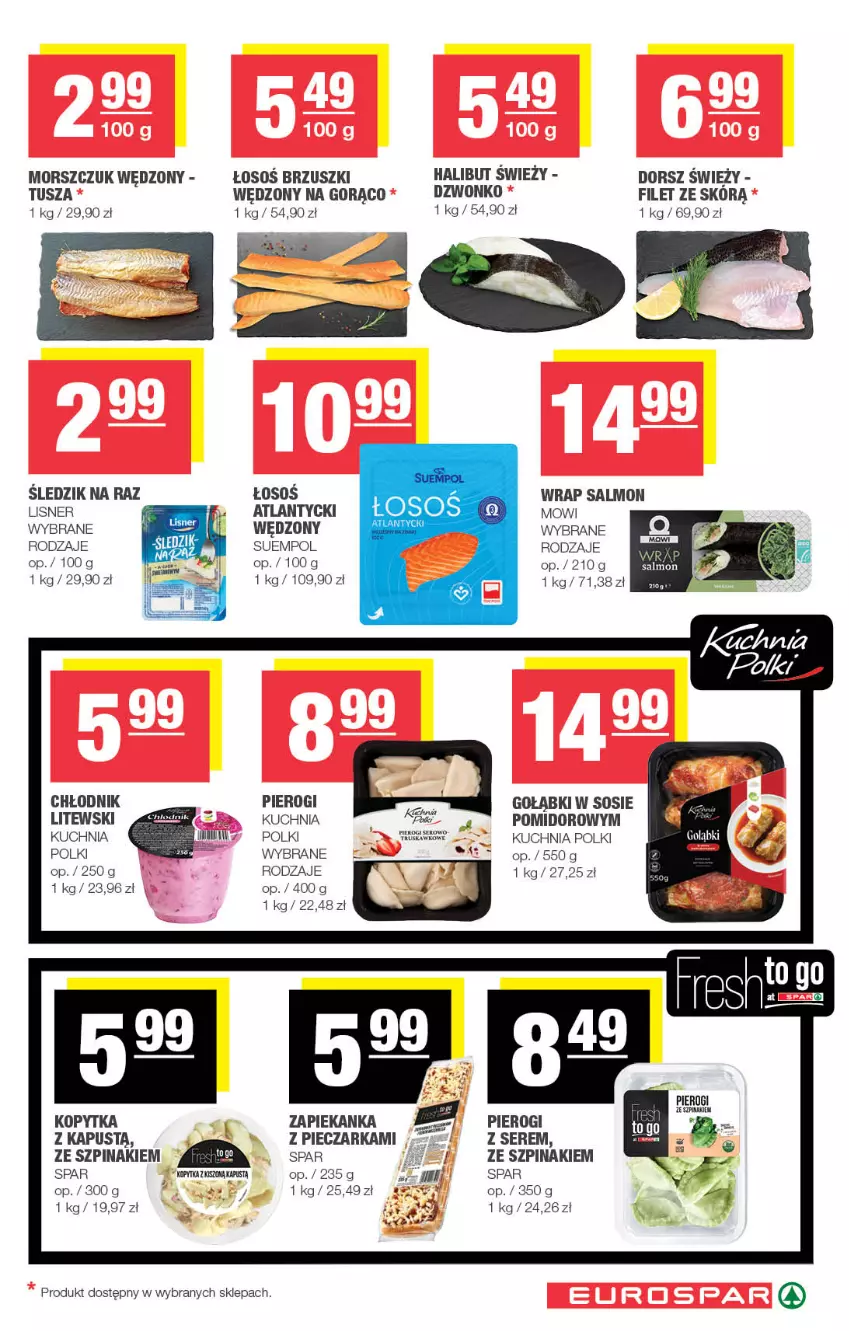 Gazetka promocyjna Spar - EuroSpar - ważna 10.08 do 20.08.2025 - strona 7 - produkty: Dorsz, Halibut, Kapustą, Kopytka, Kuchnia, Lisner, Piec, Pieczarka, Pierogi, Ser, Sos, Suempol, Szpinak, Tusz, Zapiekanka