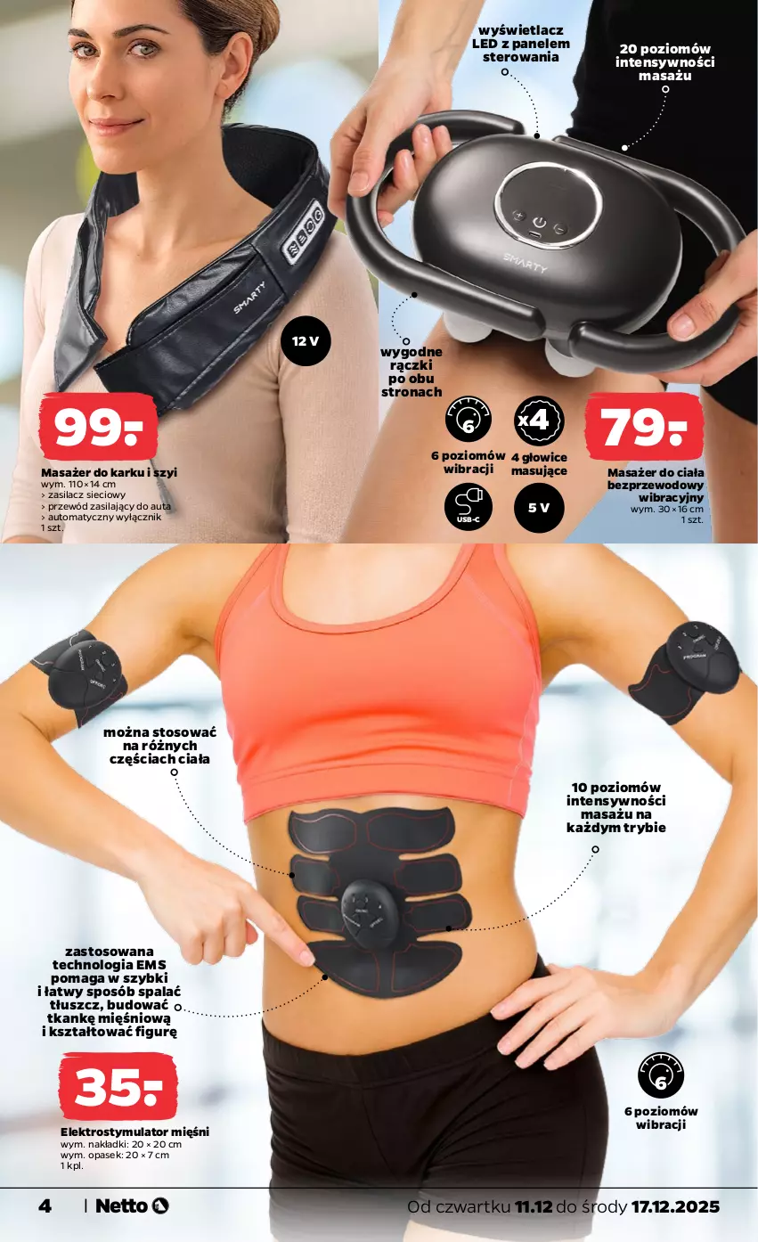 Gazetka promocyjna Netto - Od Czwartku Przemysłowa - ważna 11.12 do 17.12.2025 - strona 4 - produkty: Masażer, Pasek, Przewód