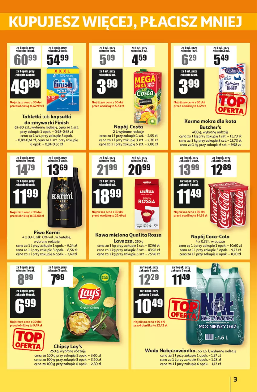 Gazetka promocyjna Auchan - ATAC Hiper Discount - ważna 29.04 do 20.05.2026 - strona 3 - produkty: Butcher's, Chipsy, Coca-Cola, Fa, Finish, Karmi, Kawa, Kawa mielona, Lavazza, Nałęczowianka, Napój, Piwo, Tablet, Woda, Zmywarki