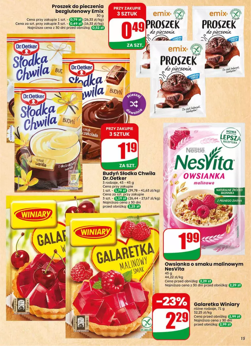 Gazetka promocyjna Dino - Gazetka 30 / 2026 - ważna 22.07 do 28.07.2026 - strona 15 - produkty: Budyń, Gala, Galaretka, Owsianka, Piec, Proszek do pieczenia, Słodka Chwila, Winiary