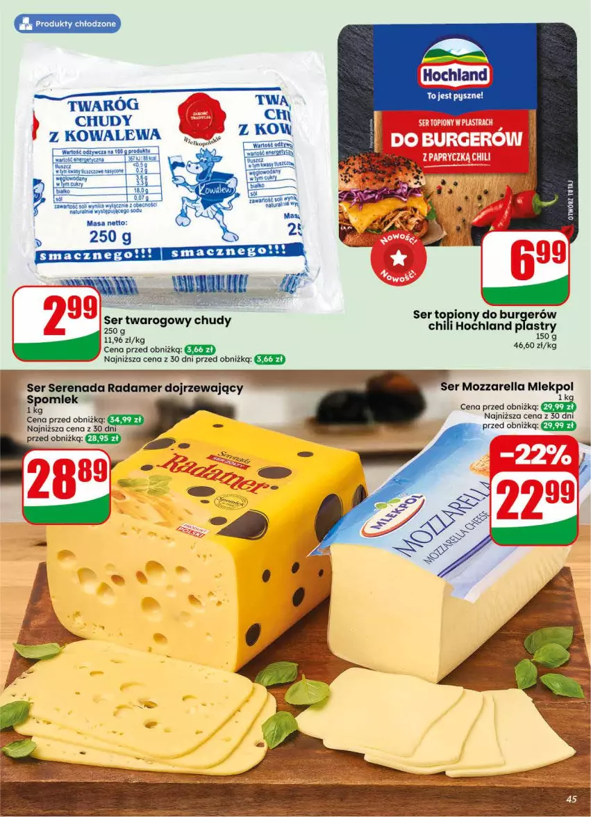 Gazetka promocyjna Dino - Gazetka 30 / 2026 - ważna 22.07 do 28.07.2026 - strona 45 - produkty: Hochland, Mozzarella, Radamer, Ser, Ser twarogowy, Woda