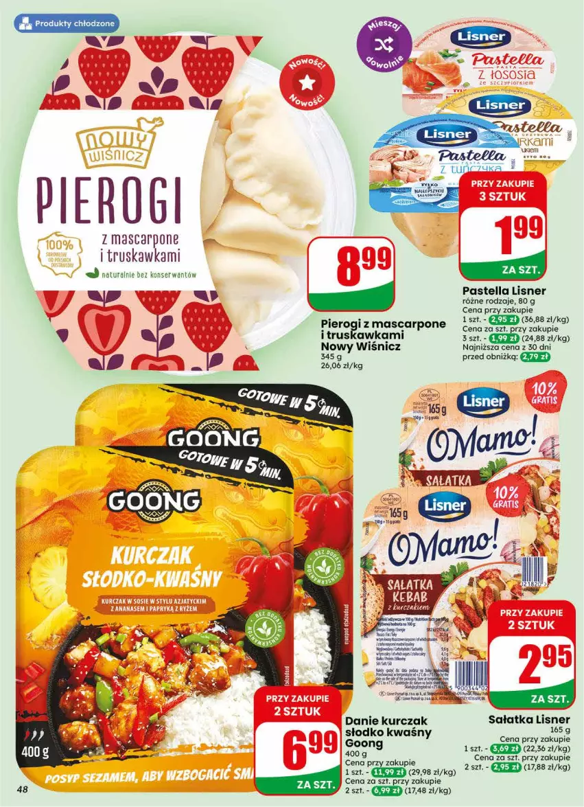 Gazetka promocyjna Dino - Gazetka 30 / 2026 - ważna 22.07 do 28.07.2026 - strona 48 - produkty: Astor, Kurczak, Lisner, Mascarpone, Pastella, Pierogi, Sałat, Sałatka, Ser