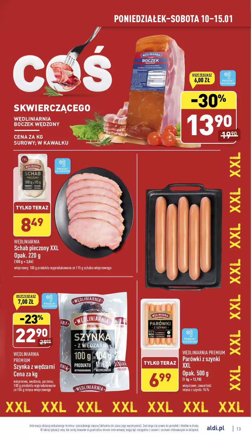 Gazetka promocyjna Aldi - Pełny katalog - ważna 10.01 do 15.01.2022 - strona 13 - produkty: Boczek, Kawa, Parówki, Parówki z szynki, Piec, Schab pieczony, Szynka, Tera