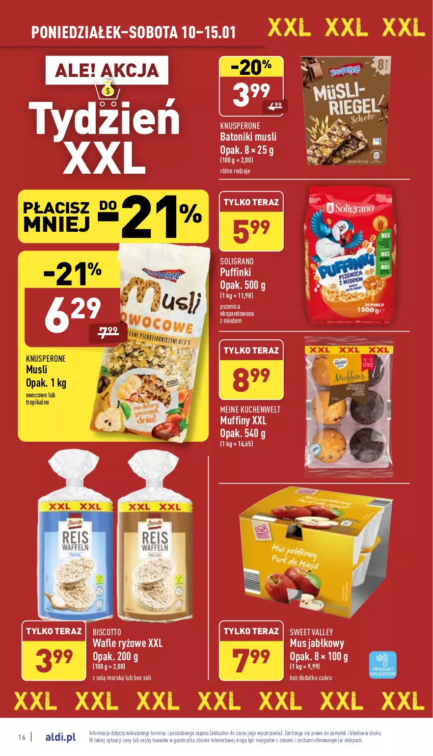 Gazetka promocyjna Aldi - Pełny katalog - ważna 10.01 do 15.01.2022 - strona 16 - produkty: Baton, Gra, Muffiny, Mus, Puf, Ryż, Soligrano, Tera, Tonik, Wafle