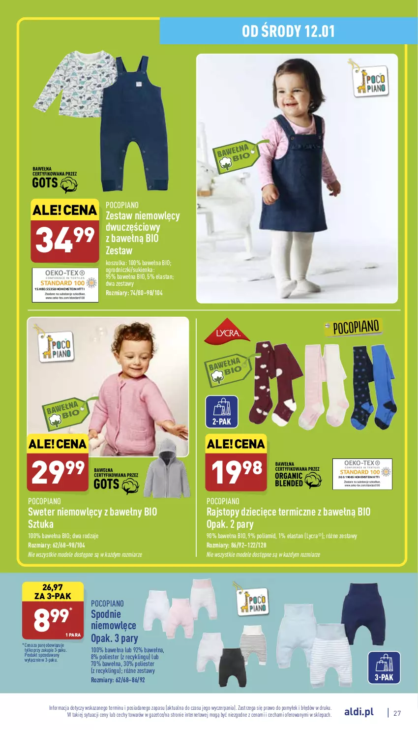 Gazetka promocyjna Aldi - Pełny katalog - ważna 10.01 do 15.01.2022 - strona 27 - produkty: Dzieci, Kosz, Koszulka, Pocopiano, Rajstopy, Spodnie, Sukienka, Sweter, Top, Wełna