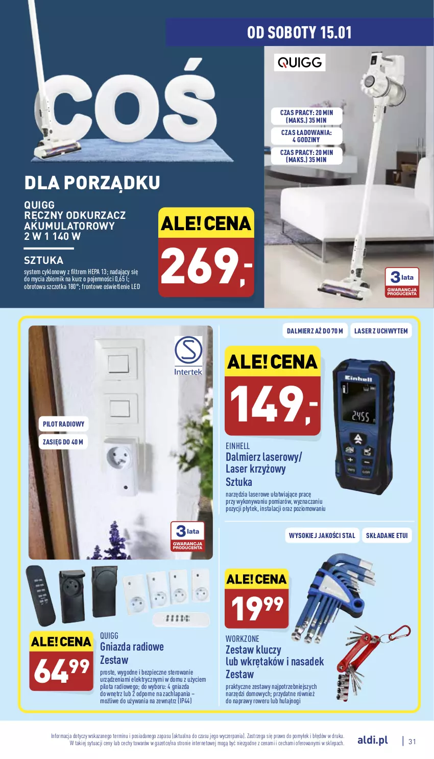 Gazetka promocyjna Aldi - Pełny katalog - ważna 10.01 do 15.01.2022 - strona 31 - produkty: Akumulator, Einhell, Laser krzyżowy, Odkurzacz, Piec, Por, Rower, Ser, Sok, Szczotka, Wkręt, Zestaw kluczy