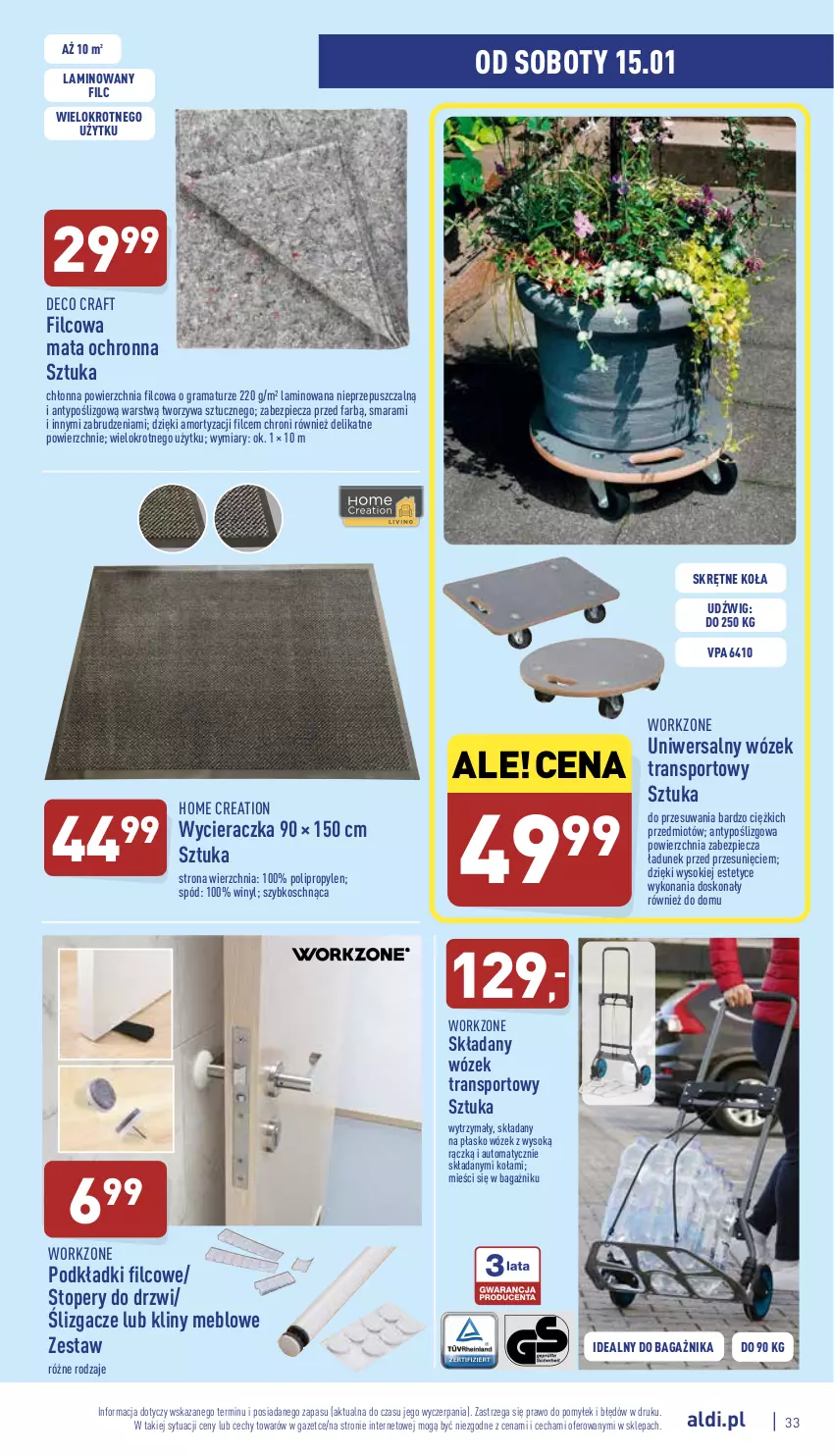 Gazetka promocyjna Aldi - Pełny katalog - ważna 10.01 do 15.01.2022 - strona 33 - produkty: Drzwi, Dźwig, Fa, Gra, Mata ochronna, O Bag, Piec, Podkład, Por, Rama, Sok, Sport, Top, Tran, Wózek, Wózek transportowy, Wycieraczka