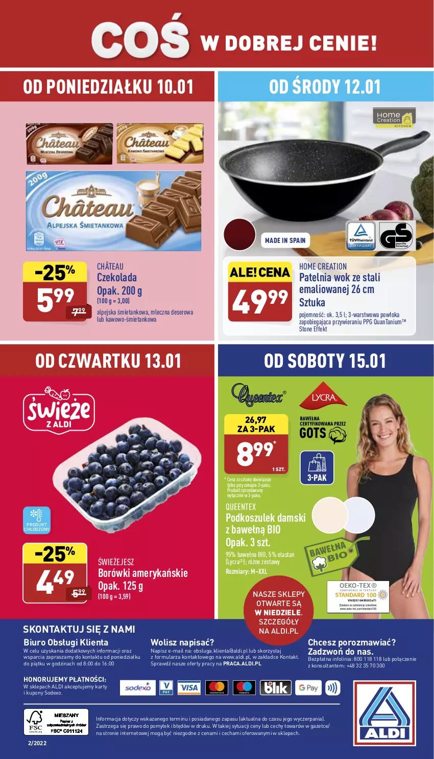 Gazetka promocyjna Aldi - Pełny katalog - ważna 10.01 do 15.01.2022 - strona 40 - produkty: Biuro, Czekolada, Deser, Kosz, O nas, Patelnia, Podkoszulek, Por, Queentex, Ser, Wełna