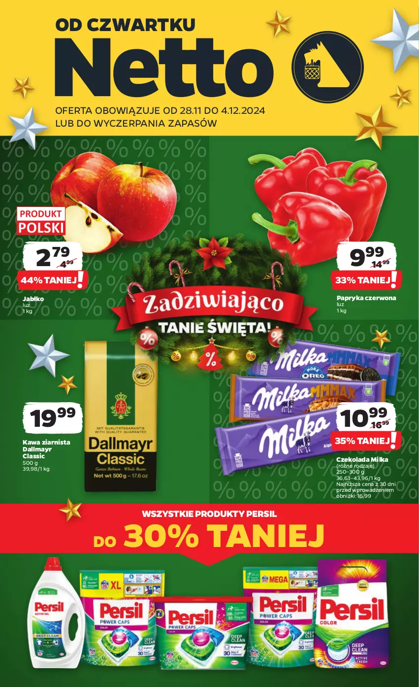 Gazetka promocyjna Netto - Od Czwartku - ważna 28.11 do 04.12.2024 - strona 1 - produkty: Czekolada, Dallmayr, Kawa, Kawa ziarnista, Milka, Papryka, Papryka czerwona, Persil