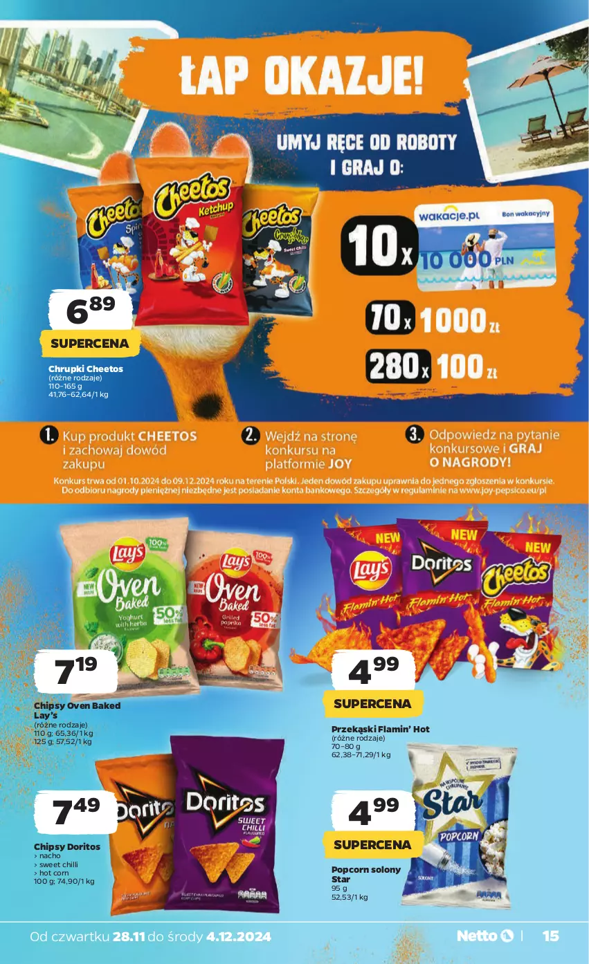 Gazetka promocyjna Netto - Od Czwartku - ważna 28.11 do 04.12.2024 - strona 15 - produkty: Cheetos, Chipsy, Chrupki, Lay’s, Popcorn