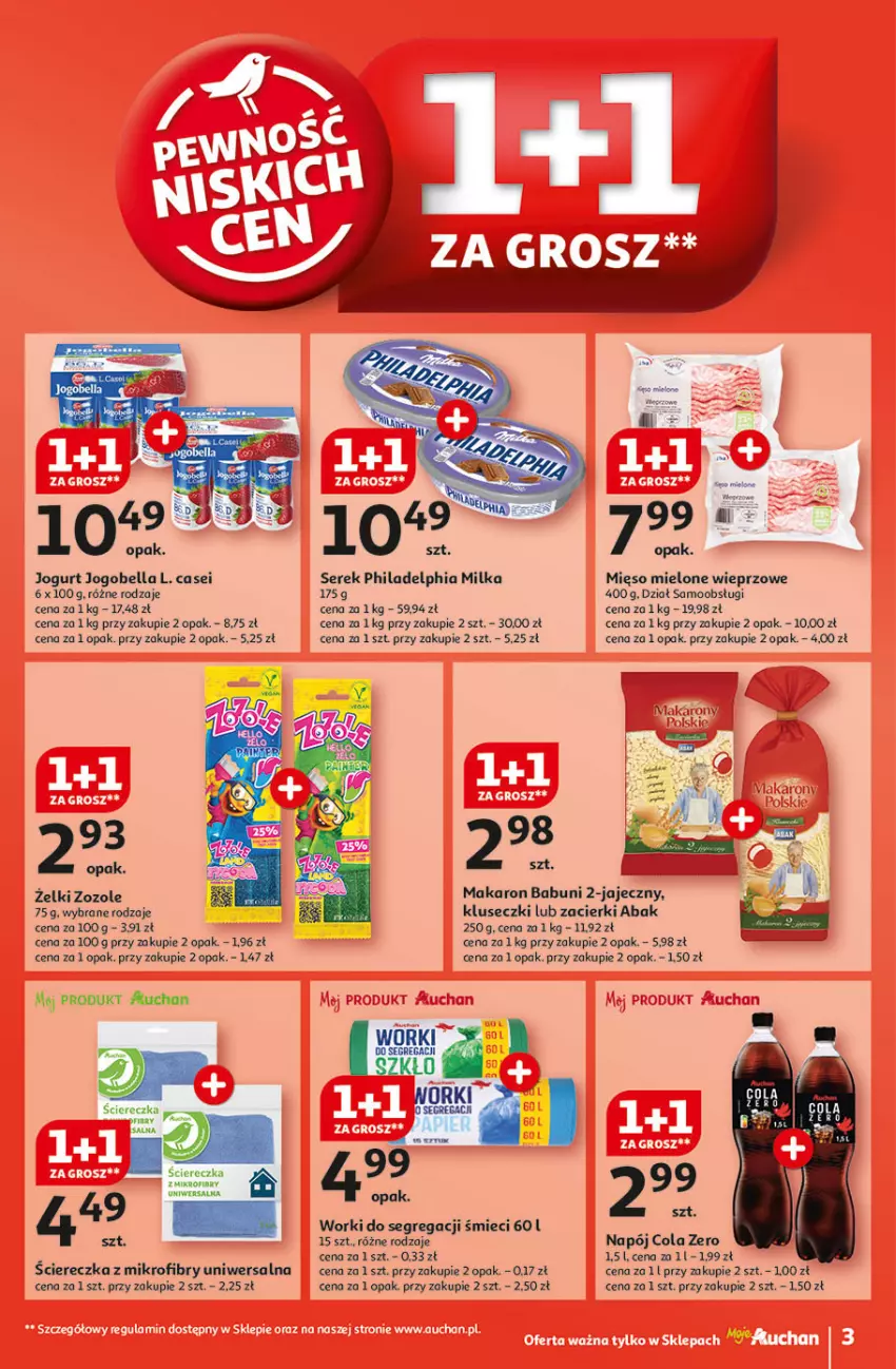 Gazetka promocyjna Auchan - Pewność Niskich Cen Moje - ważna 31.10 do 06.11.2024 - strona 3 - produkty: Babuni, Bell, Bella, Jogobella, Jogurt, Makaron, Makaron babuni, Mięso, Mięso mielone, Milka, Napój, Philadelphia, Ser, Serek