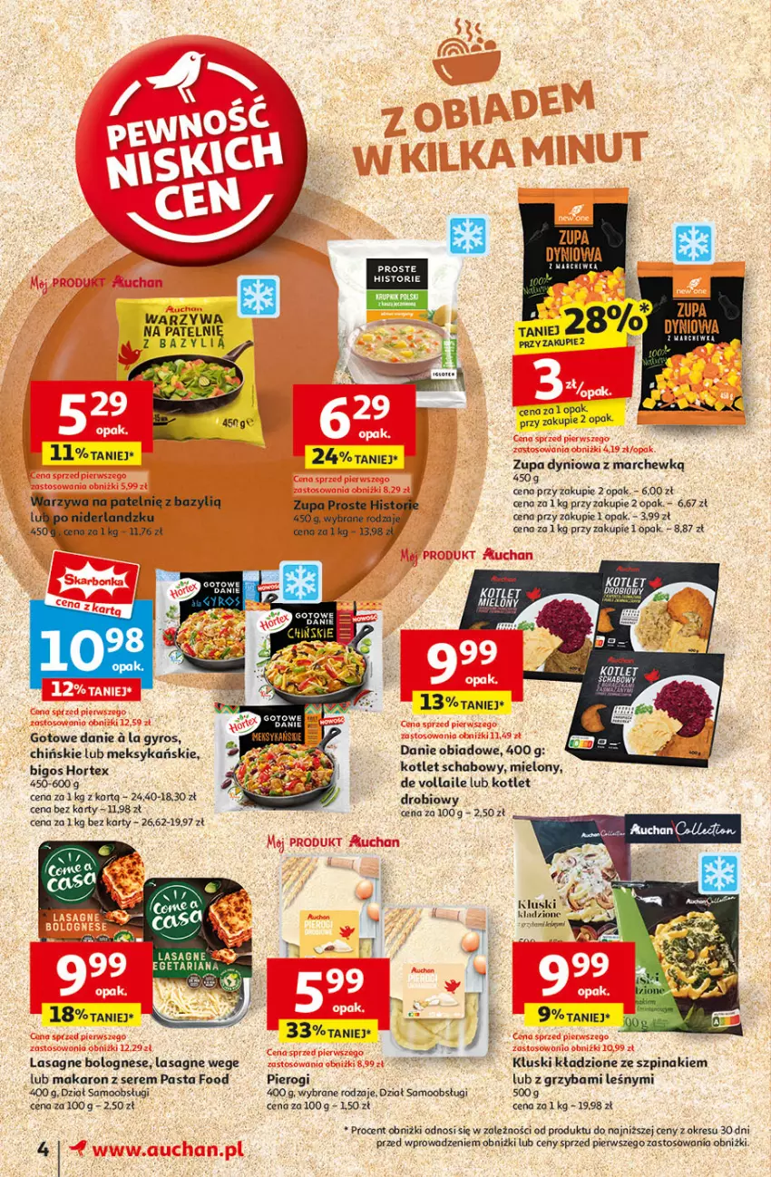 Gazetka promocyjna Auchan - Pewność Niskich Cen Moje - ważna 31.10 do 06.11.2024 - strona 6 - produkty: Bazyl, Bigos, EPEE, Gyros, Hortex, Kotlet, Lasagne, Lasagne bolognese, Makaron, Pierogi, Ser, Szpinak, Warzywa, Zupa