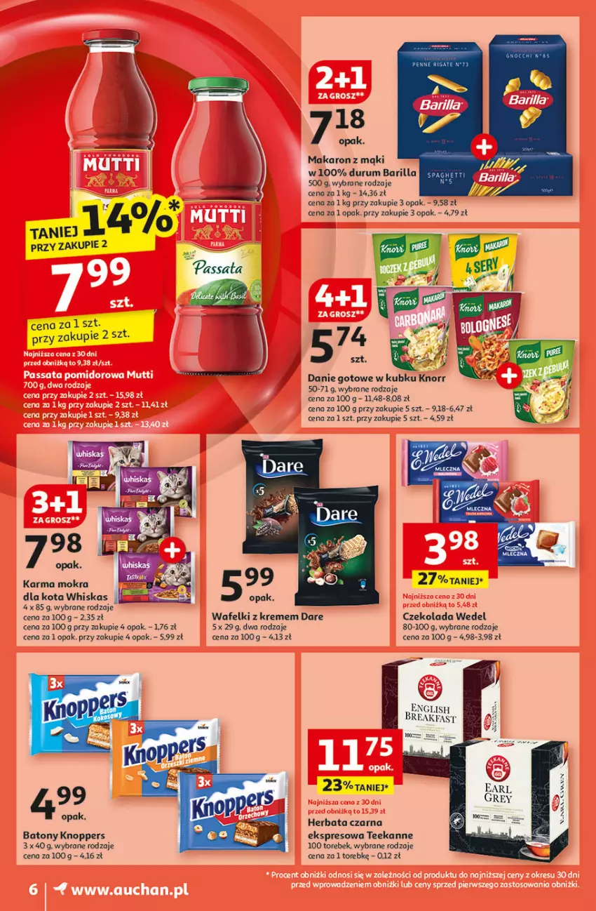 Gazetka promocyjna Auchan - Pewność Niskich Cen Moje - ważna 31.10 do 06.11.2024 - strona 8 - produkty: Barilla, Baton, Czekolada, Danie gotowe, Herbata, Herbata czarna, Knoppers, Knorr, LG, Makaron, Rum, Teekanne, Whiskas