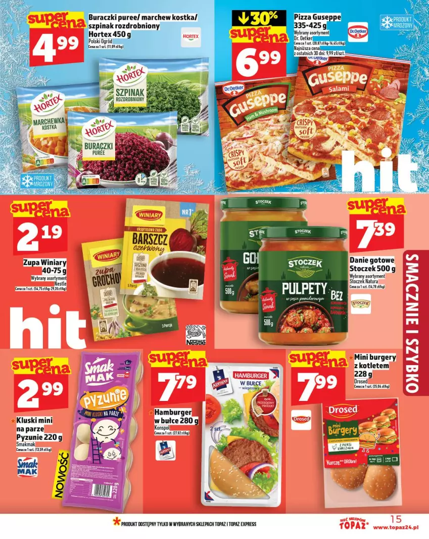 Gazetka promocyjna Topaz - Gazetka - ważna 13.11 do 19.11.2025 - strona 15 - produkty: Buraczki, Burger, Hamburger, Hortex, Kotlet, Ogród, Pizza, Pulpety, Pur, Top