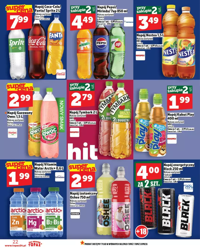 Gazetka promocyjna Topaz - Gazetka - ważna 13.11 do 19.11.2025 - strona 22 - produkty: Coca-Cola, Fa, Fanta, Gin, Napój, Napój energetyczny, Pepsi, Ser, Sprite, Top