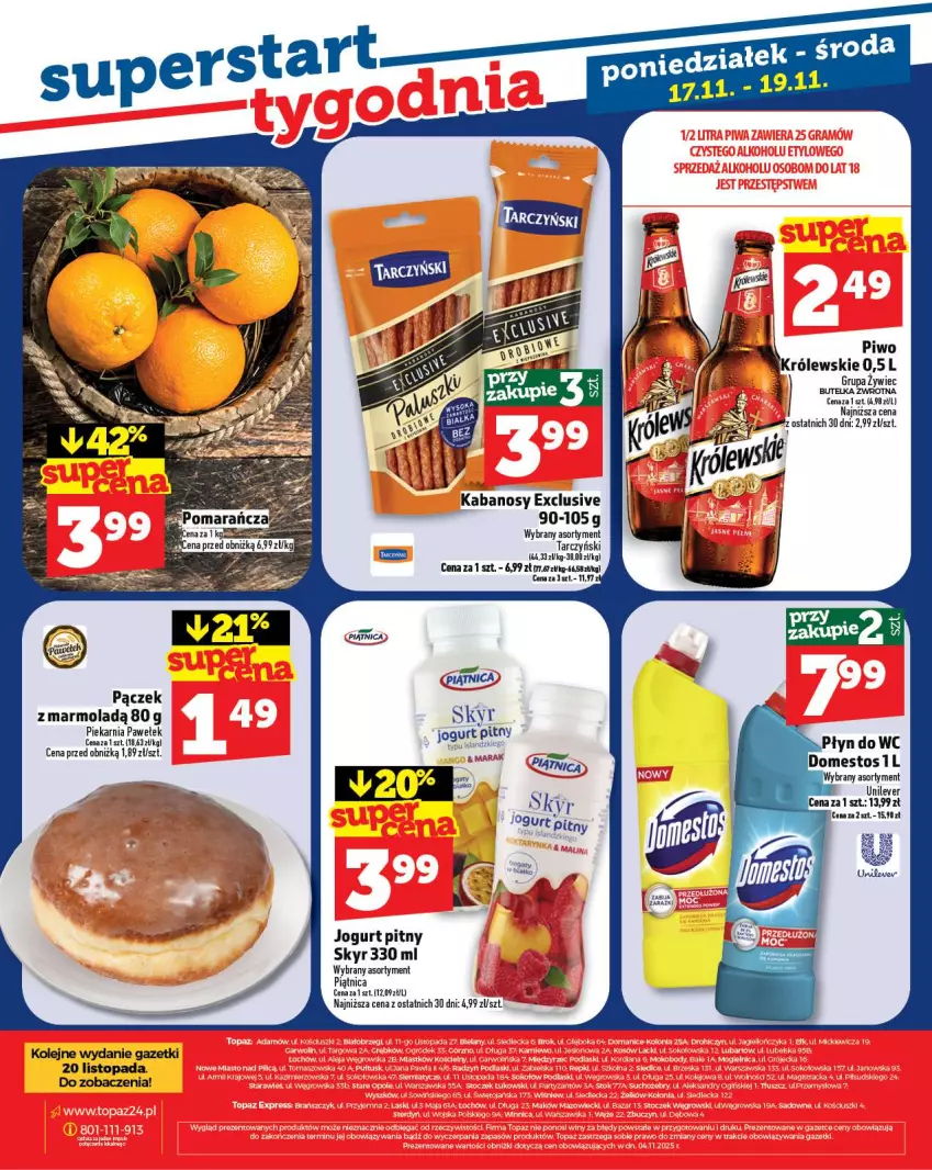 Gazetka promocyjna Topaz - Gazetka - ważna 13.11 do 19.11.2025 - strona 28 - produkty: Jogurt, Jogurt pitny, Kabanos, Mola, Olej, Tarczyński, Top