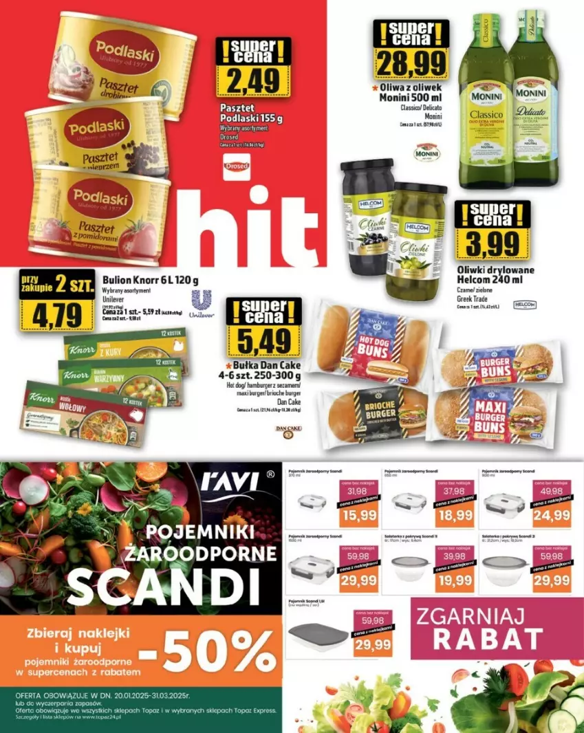 Gazetka promocyjna Topaz - ważna 23.01.2025 do 22.01.2026 - strona 2 - produkty: Bulion, Bułka, Burger, Dan Cake, Hamburger, HELCOM, Knorr, Lion, Monini, Oliwa, Oliwa z oliwek, Pasztet, Pojemnik, Sezam