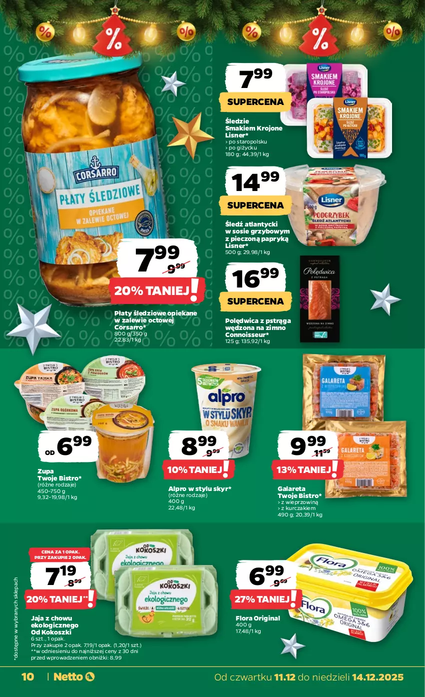 Gazetka promocyjna Netto - Od Czwartku - ważna 11.12 do 14.12.2025 - strona 10 - produkty: Alpro, Flora, Gala, Gin, Jaja, Kokos, Kosz, Kurczak, Lisner, Piec, Płaty śledziowe, Polędwica, Pstrąg, Sos, Zupa