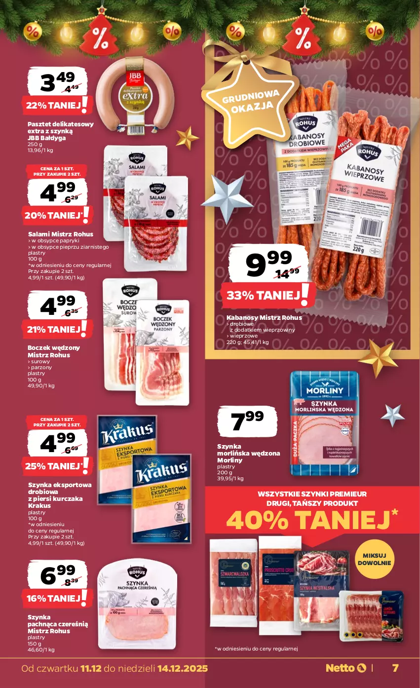 Gazetka promocyjna Netto - Od Czwartku - ważna 11.12 do 14.12.2025 - strona 7 - produkty: Boczek, Kabanos, Krakus, Kurczak, Morliny, Pasztet, Pieprz, Por, Salami, Sport, Szynka