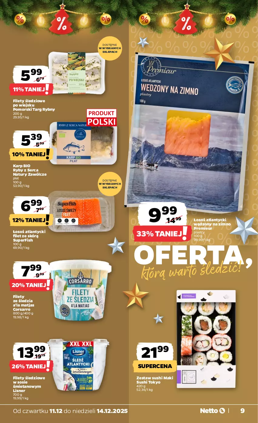 Gazetka promocyjna Netto - Od Czwartku - ważna 11.12 do 14.12.2025 - strona 9 - produkty: Karp, Lisner, Matjas, Ser, Sos, Sushi