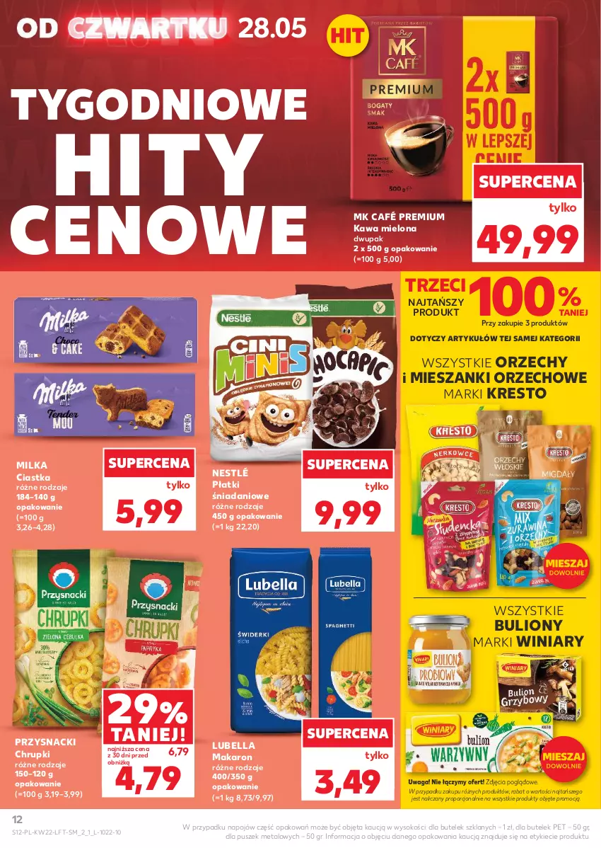 Gazetka promocyjna Kaufland - Gazetka tygodnia - ważna 28.05 do 02.06.2026 - strona 12 - produkty: Bell, Bella, Bulion, Chrupki, Ciastka, Danio, Kawa, Kawa mielona, Lion, Lubella, Makaron, Milka, Nestlé, Por, Przysnacki, Sok, Waga, Winiary