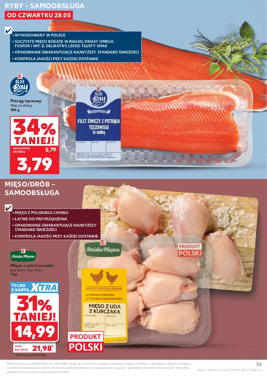 Gazetka promocyjna Kaufland - Gazetka tygodnia - ważna 28.05 do 02.06.2026 - strona 35 - produkty: Drób, Kurczak, Mięso, Mięso z uda kurczaka, Pstrąg, Pstrąg tęczowy