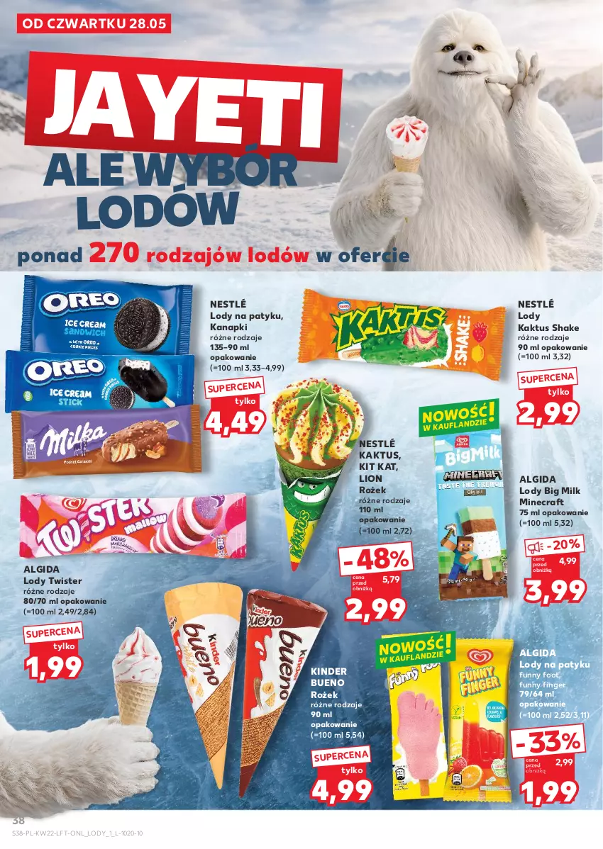 Gazetka promocyjna Kaufland - Gazetka tygodnia - ważna 28.05 do 02.06.2026 - strona 38 - produkty: Algida, Big Milk, Kaktus, Kinder, Kinder Bueno, Kit Kat, LG, Lion, Lody, Minecraft, Nestlé