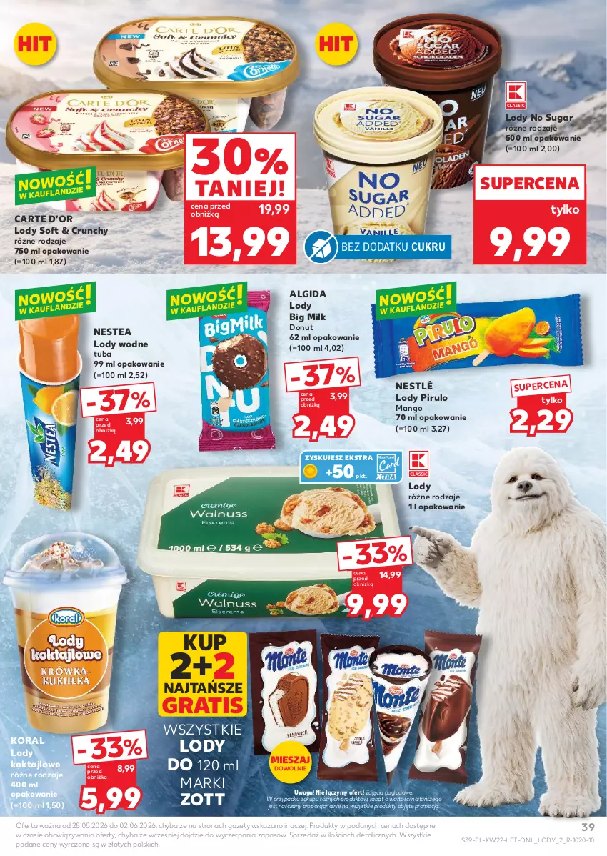 Gazetka promocyjna Kaufland - Gazetka tygodnia - ważna 28.05 do 02.06.2026 - strona 39 - produkty: Algida, Big Milk, Donut, Gra, LG, Lody, Mango, Nestea, Nestlé, Por, Waga, Zott