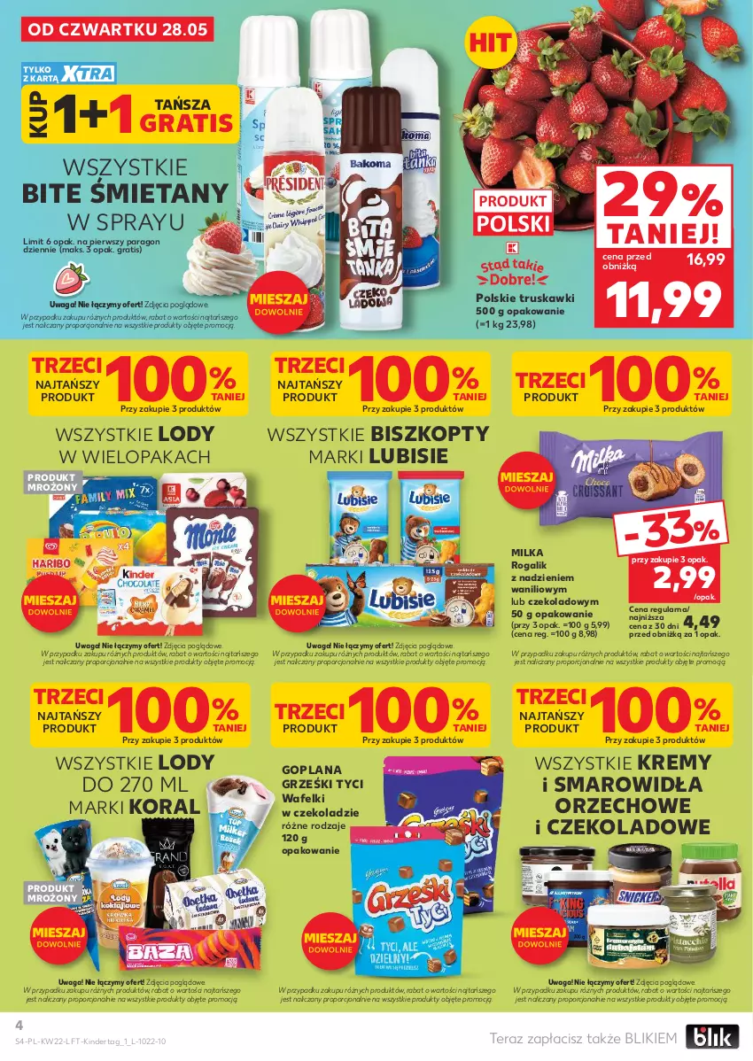 Gazetka promocyjna Kaufland - Gazetka tygodnia - ważna 28.05 do 02.06.2026 - strona 4 - produkty: Biszkopty, Goplana, Gra, Grześki, Kinder, LANA, Lody, Lubisie, Milka, Por, Rogal, Tera, Truskawki, Waga
