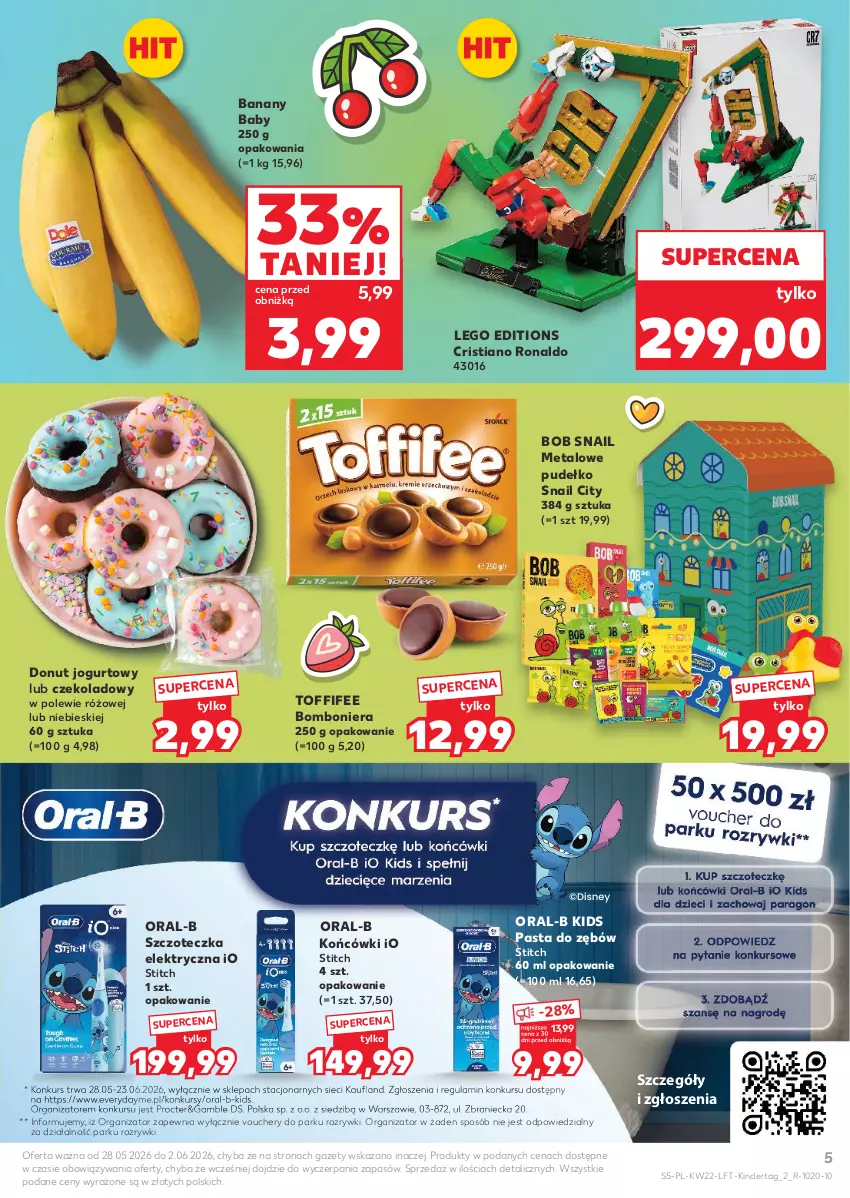 Gazetka promocyjna Kaufland - Gazetka tygodnia - ważna 28.05 do 02.06.2026 - strona 5 - produkty: Banany, Bomboniera, Disney, Donut, Jogurt, Kinder, LEGO, Pasta do zębów, Pudełko, Szczoteczka, Toffifee