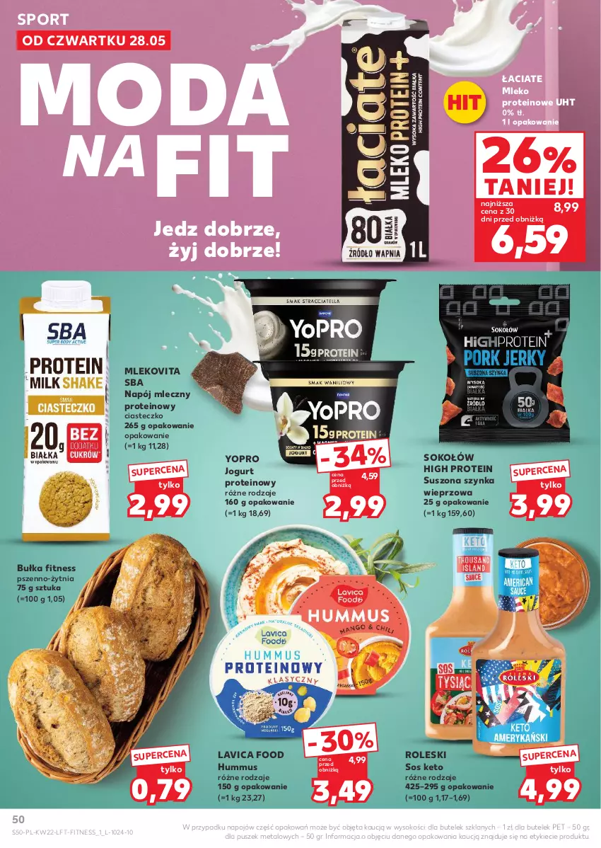 Gazetka promocyjna Kaufland - Gazetka tygodnia - ważna 28.05 do 02.06.2026 - strona 50 - produkty: Bułka, Bułka fitness, Hummus, Jogurt, Mleko, Mlekovita, Moda, Mus, Napój, Napój mleczny, Por, Sok, Sokołów, Sos, Sport, Szynka, Szynka wieprzowa