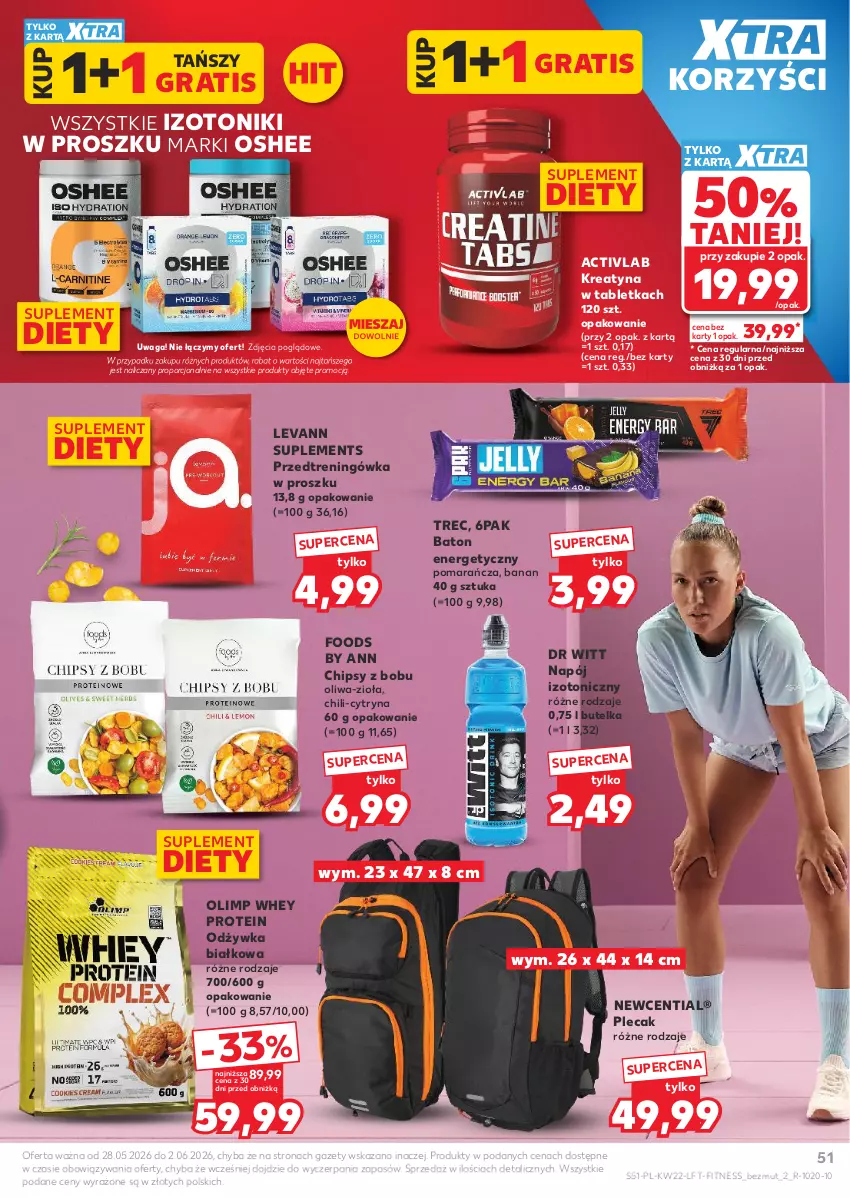 Gazetka promocyjna Kaufland - Gazetka tygodnia - ważna 28.05 do 02.06.2026 - strona 51 - produkty: Baton, Chipsy, Gra, Napój, Napój izotoniczny, Odżywka, Oliwa, Oshee, Plecak, Por, Suplement diety, Tablet, Tonik, Waga