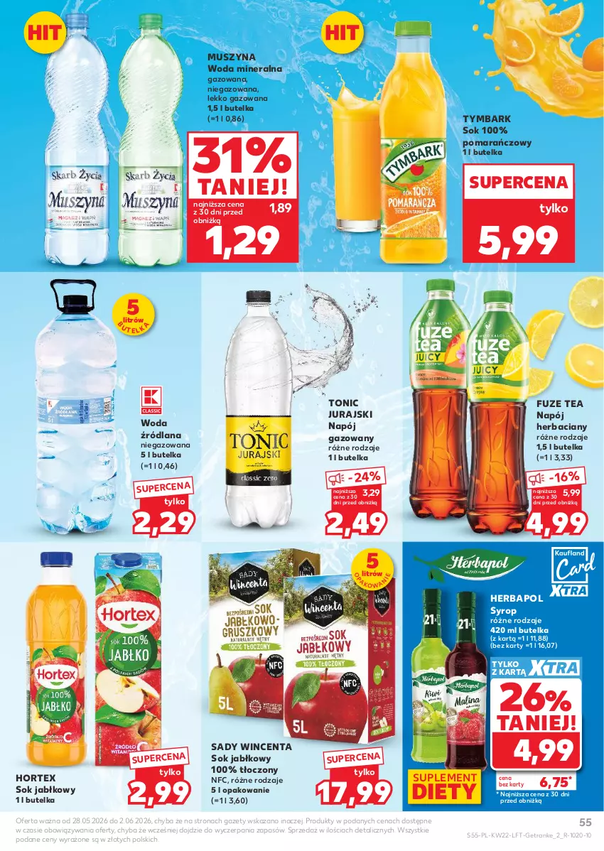 Gazetka promocyjna Kaufland - Gazetka tygodnia - ważna 28.05 do 02.06.2026 - strona 55 - produkty: Herbapol, Hortex, LANA, Mus, Napój, Napój gazowany, Sok, Sok jabłkowy, Suplement diety, Syrop, Szyna, Tran, Tymbark, Woda, Woda mineralna