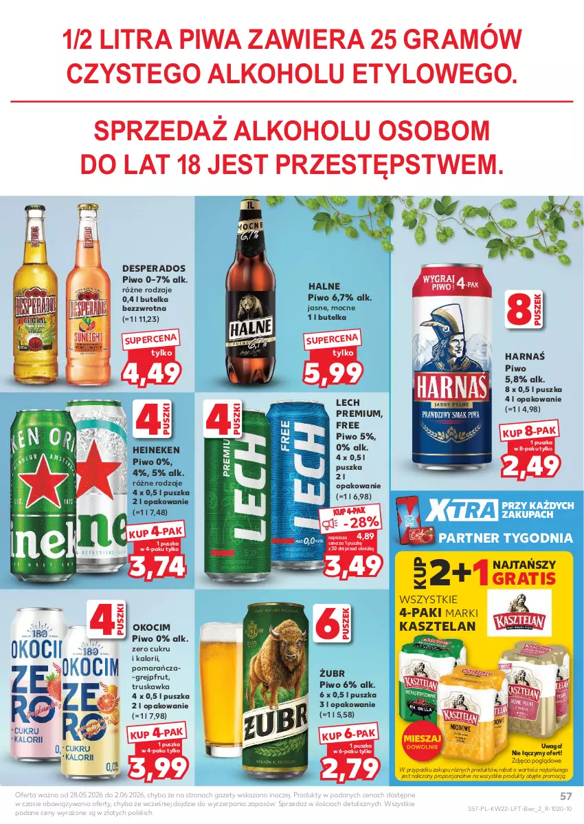 Gazetka promocyjna Kaufland - Gazetka tygodnia - ważna 28.05 do 02.06.2026 - strona 57 - produkty: Desperados, Gra, Grejpfrut, Harnaś, Heineken, Kasztelan, Koc, Lech Premium, Okocim, Piwa, Piwo, Por, Waga
