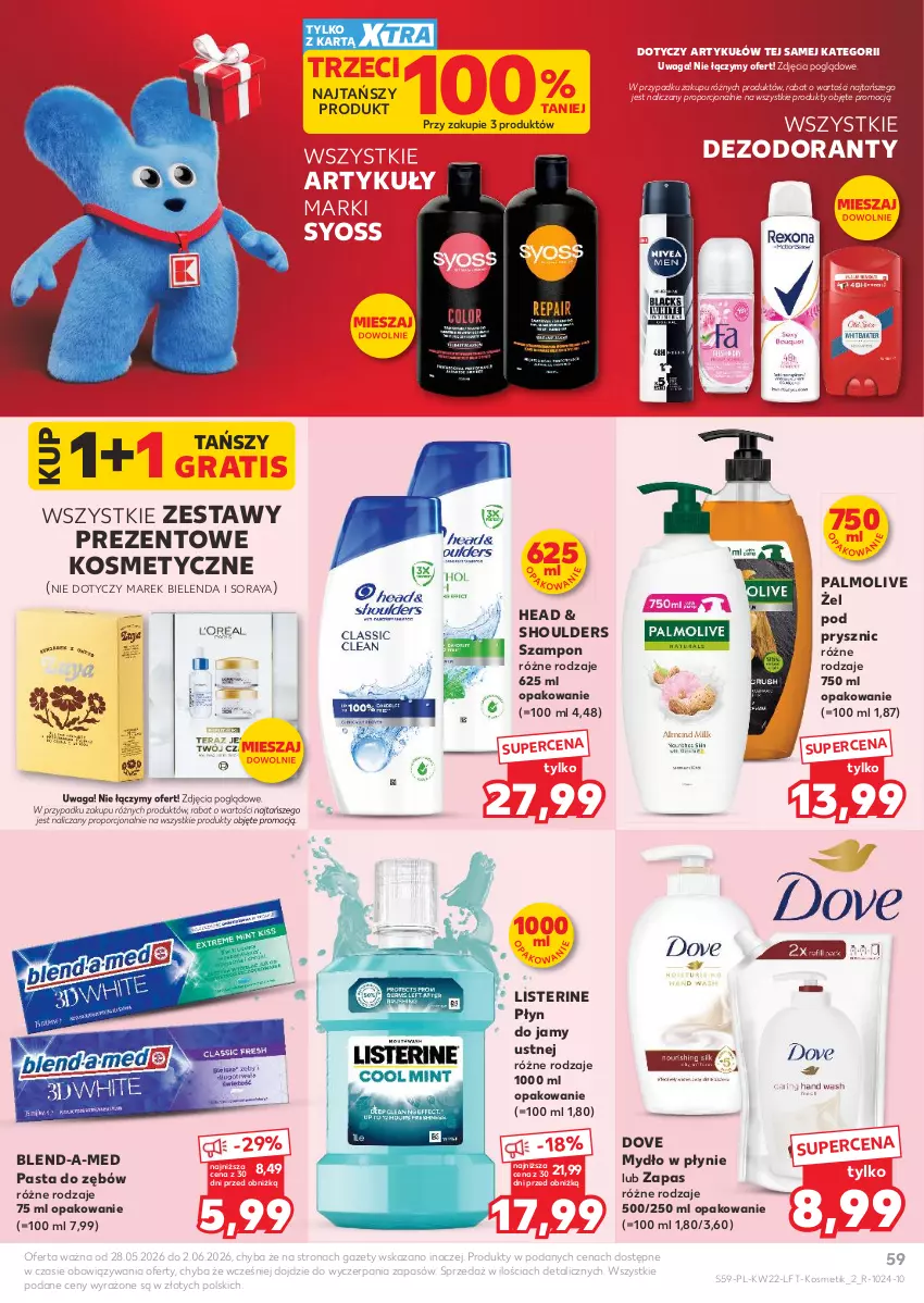 Gazetka promocyjna Kaufland - Gazetka tygodnia - ważna 28.05 do 02.06.2026 - strona 59 - produkty: Bielenda, Blend-a-Med, Dezodorant, Dove, Gra, Listerine, Mydło, Mydło w płynie, Palmolive, Pasta do zębów, Por, Syoss, Szampon, Waga