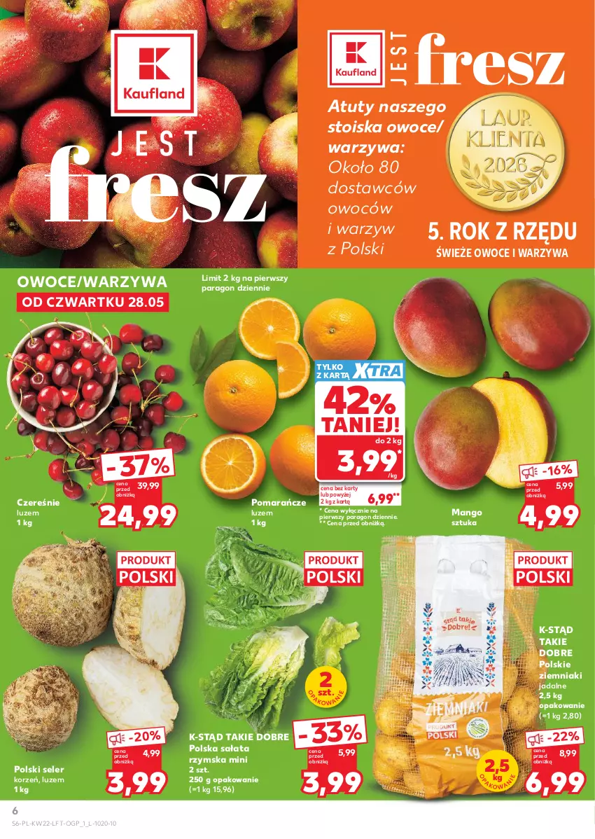 Gazetka promocyjna Kaufland - Gazetka tygodnia - ważna 28.05 do 02.06.2026 - strona 6 - produkty: Mango, Owoce, Pomarańcze, Sałat, Seler korzeń, Warzywa, Ziemniaki
