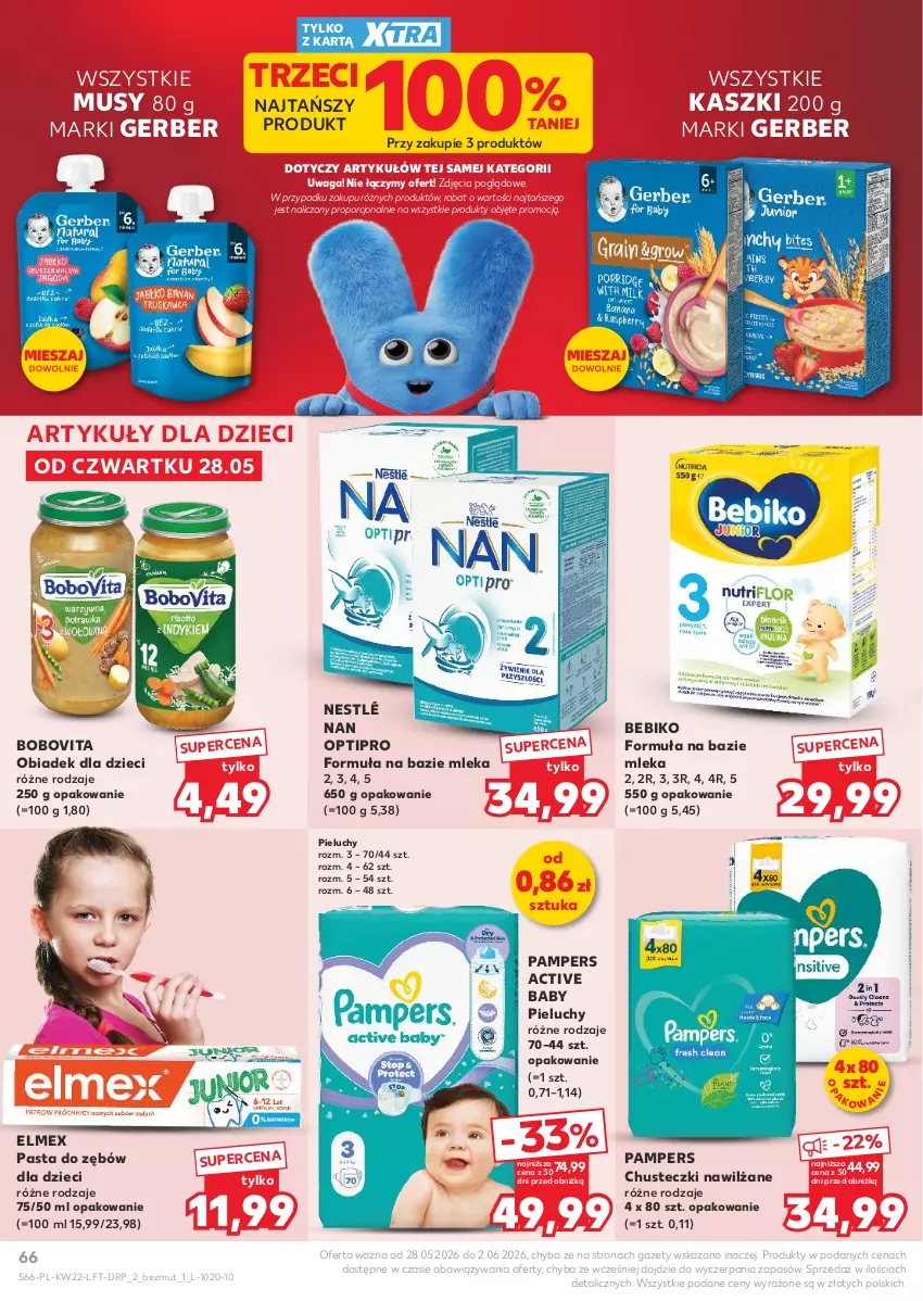 Gazetka promocyjna Kaufland - Gazetka tygodnia - ważna 28.05 do 02.06.2026 - strona 66 - produkty: Bebiko, BoboVita, Chusteczki, Dzieci, Elmex, Gerber, Mus, NAN Optipro, Nestlé, Pampers, Pasta do zębów, Pieluchy, Por, Waga