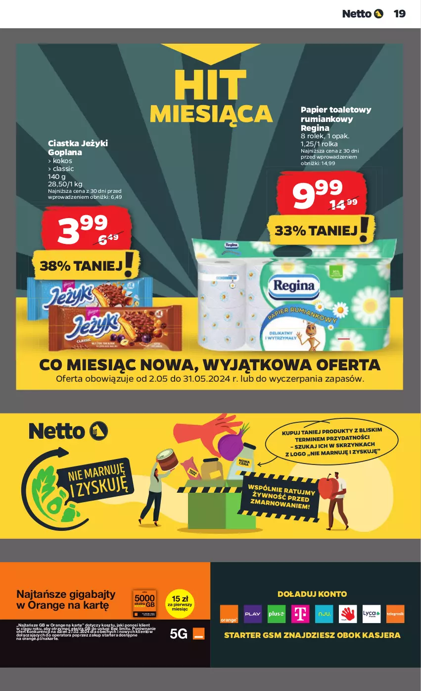 Gazetka promocyjna Netto - Od Czwartku - ważna 09.05 do 15.05.2024 - strona 19 - produkty: Ciastka, Gin, Goplana, Jeżyki, Kokos, Kosz, LANA, Papier, Papier toaletowy, Por, Rum, Tera