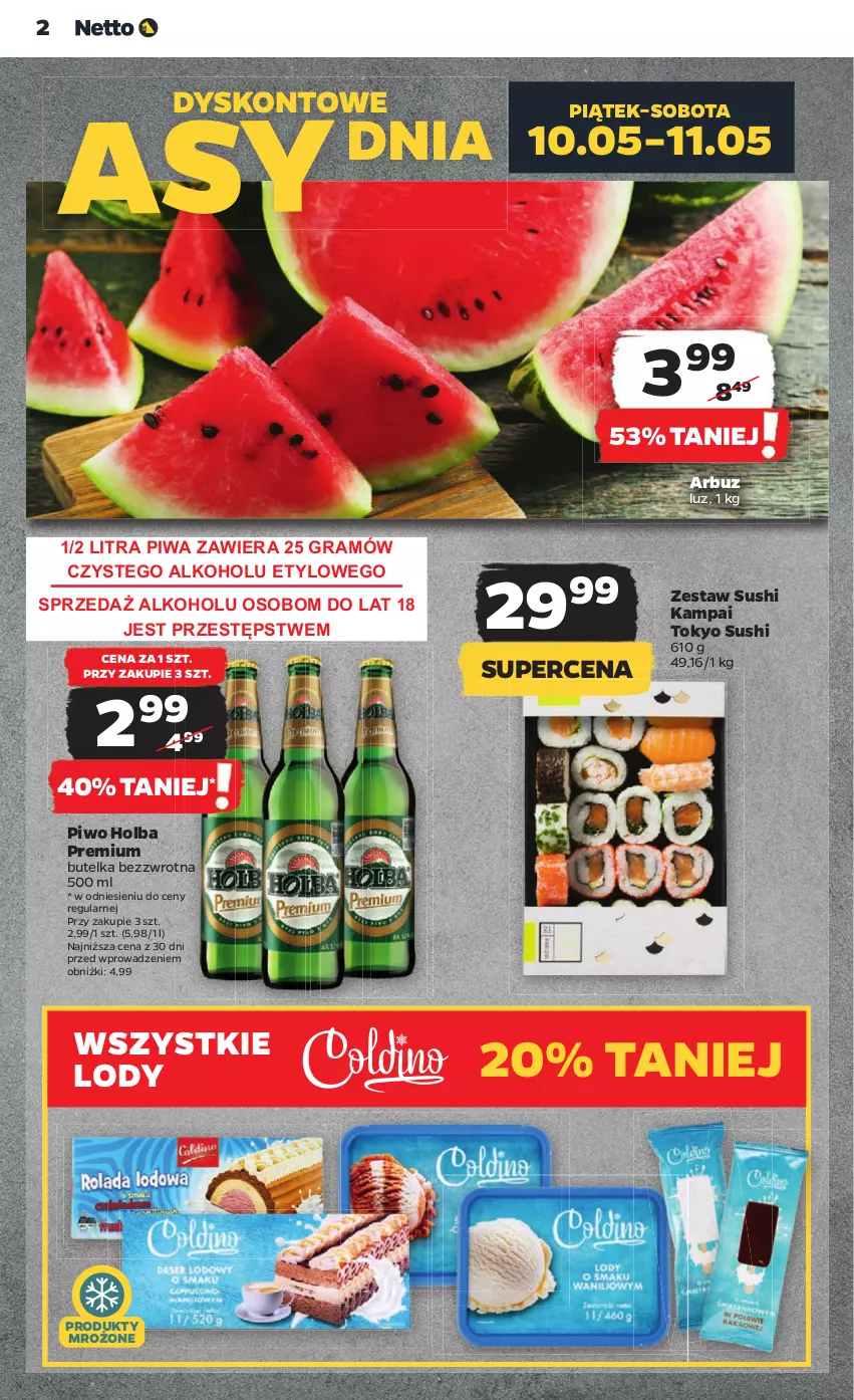 Gazetka promocyjna Netto - Od Czwartku - ważna 09.05 do 15.05.2024 - strona 2 - produkty: Arbuz, Gra, Lody, Piwa, Piwo, Produkty mrożone, Sushi