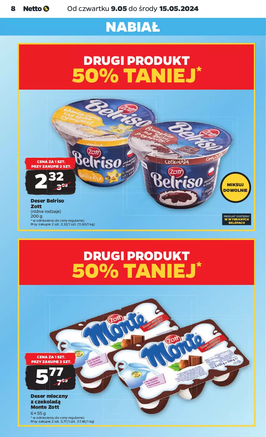 Gazetka promocyjna Netto - Od Czwartku - ważna 09.05 do 15.05.2024 - strona 8 - produkty: Belriso, Deser, Deser mleczny, Monte, Ser, Zott