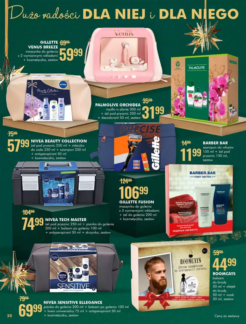 Gazetka promocyjna Super Pharm - Gazetka - ważna 12.11 do 30.11.2021 - strona 20 - produkty: Antyperspirant, Balsam po goleniu, Dezodorant, Fusion, Gillette, Kosmetyczka, Krem uniwersalny, Maszynka, Maszynka do golenia, Mleczko, Mydło, Nivea, Palmolive, Pianka do golenia, Ser, Szampon, Szynka, Venus