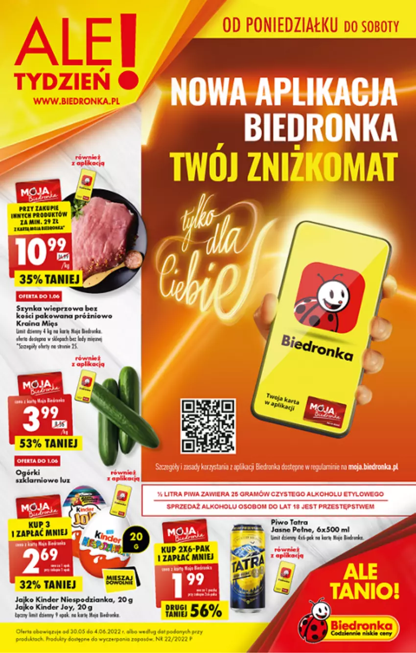 Gazetka promocyjna Biedronka - ważna 30.05 do 04.06.2022 - strona 1 - produkty: Fa, Kinder, LG, Szynka, Szynka wieprzowa