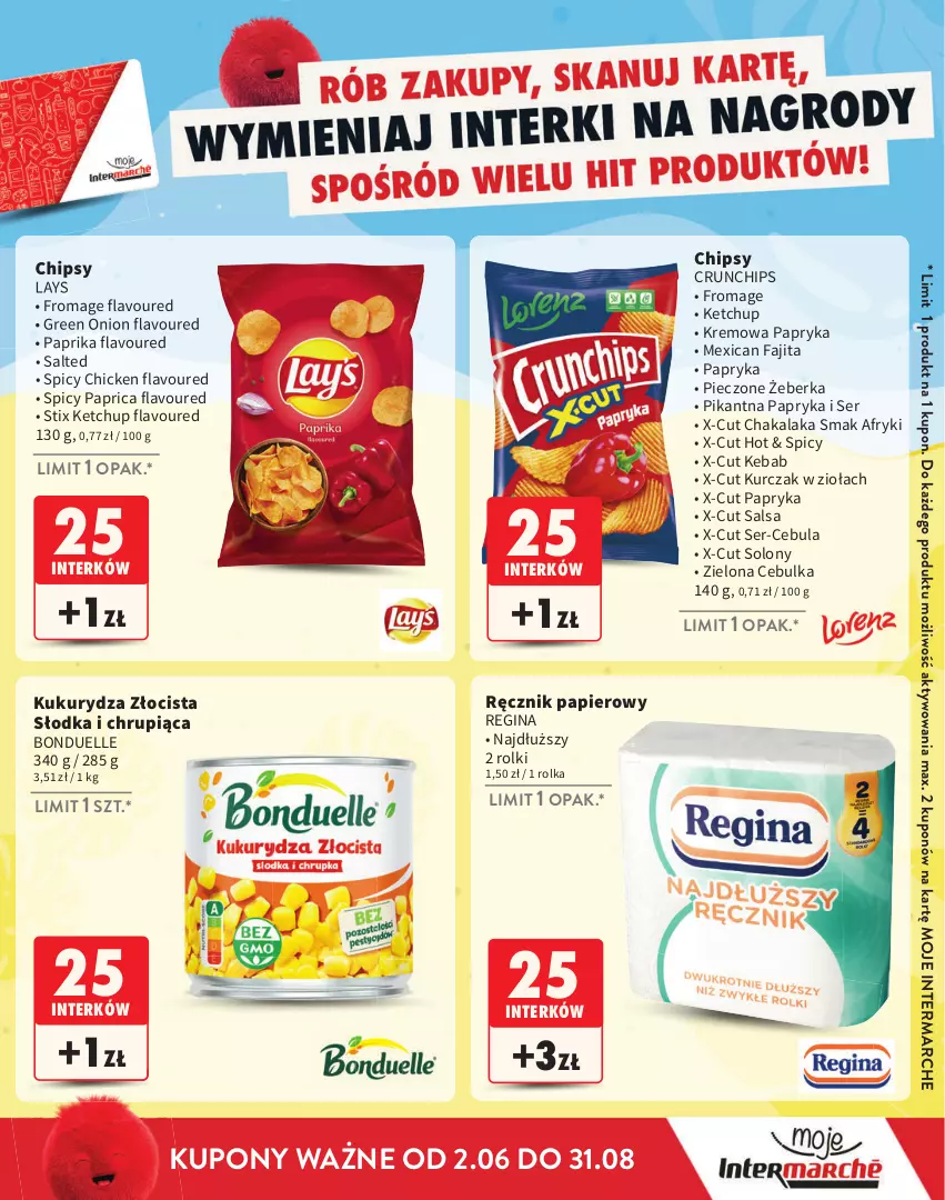 Gazetka promocyjna Intermarche - Katalog Interki - ważna 02.06 do 31.08.2025 - strona 17 - produkty: Bonduelle, Cebula, Chipsy, Crunchips, Fa, Gin, Kebab, Ketchup, Kukurydza, Kurczak, Papier, Papryka, Piec, Ręcznik, Rolki, Salsa, Ser