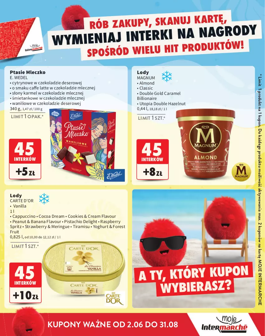Gazetka promocyjna Intermarche - Katalog Interki - ważna 02.06 do 31.08.2025 - strona 25 - produkty: Cappuccino, Deser, E. Wedel, Lion, Lody, Mleczko, Ptasie mleczko, Ser, Top