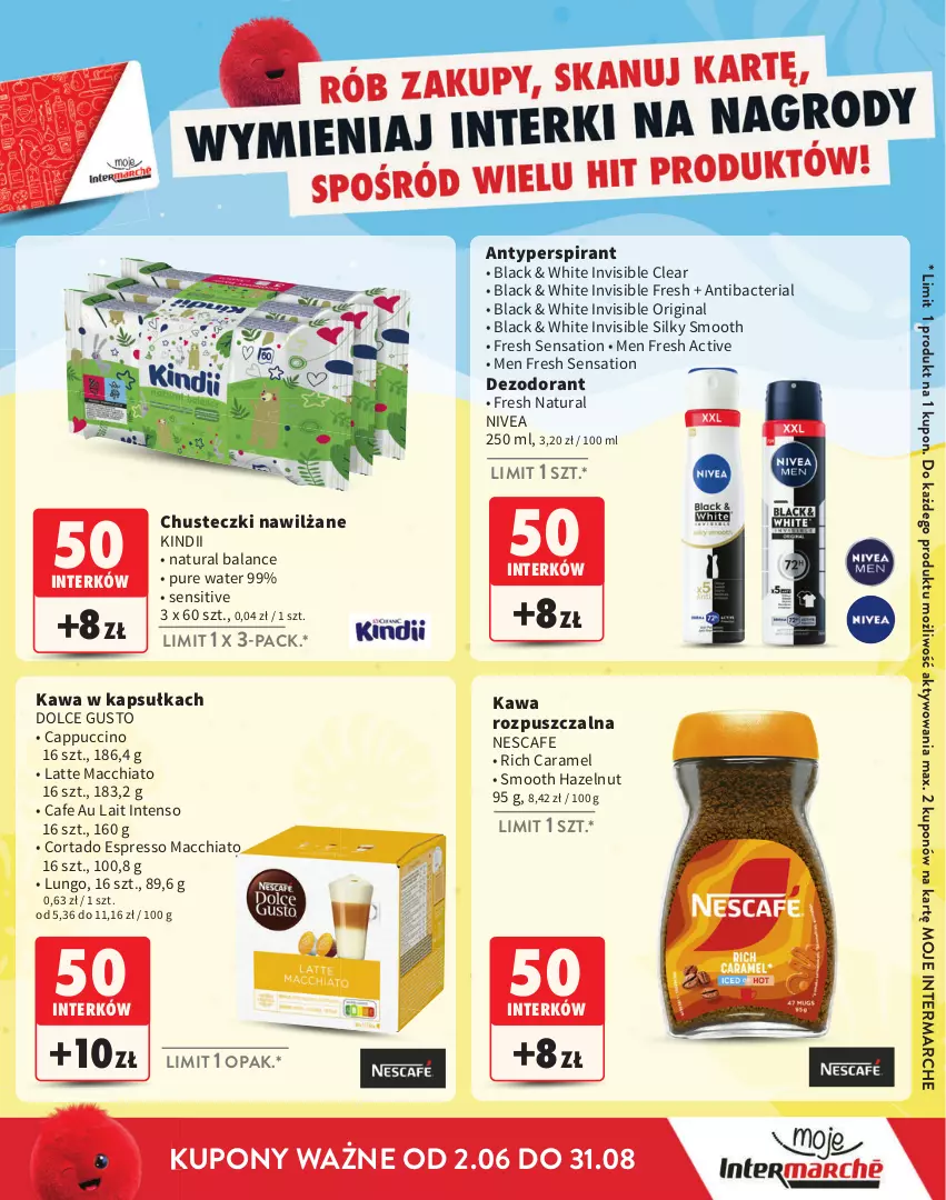 Gazetka promocyjna Intermarche - Katalog Interki - ważna 02.06 do 31.08.2025 - strona 27 - produkty: Antyperspirant, Cappuccino, Chia, Chusteczki, Dezodorant, Dolce Gusto, Gin, Kawa, Kawa rozpuszczalna, Kindii, Lack, Nivea, Pur, Sati