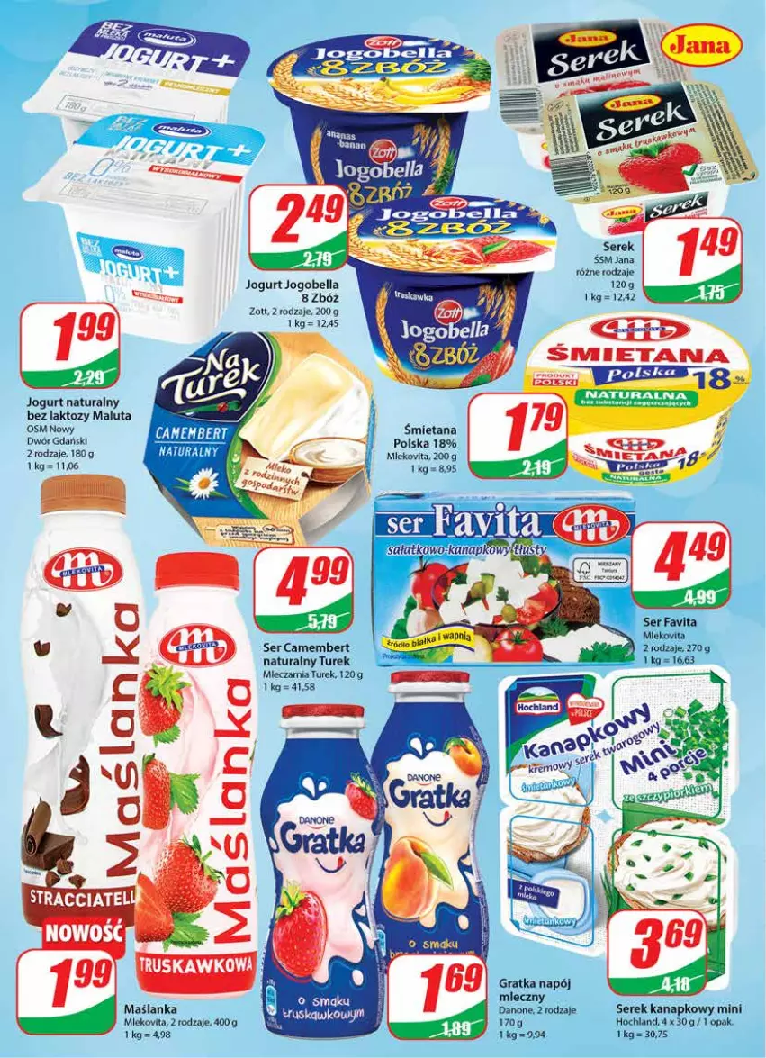 Gazetka promocyjna Dino - Gazetka - ważna 20.07 do 26.07.2022 - strona 14 - produkty: Bell, Bella, Camembert, Danone, Fa, Favita, Gra, Hochland, Jogobella, Jogurt, Jogurt naturalny, Maślanka, Miecz, Mleko, Mlekovita, Napój, Ser, Serek, Serek kanapkowy, Zott