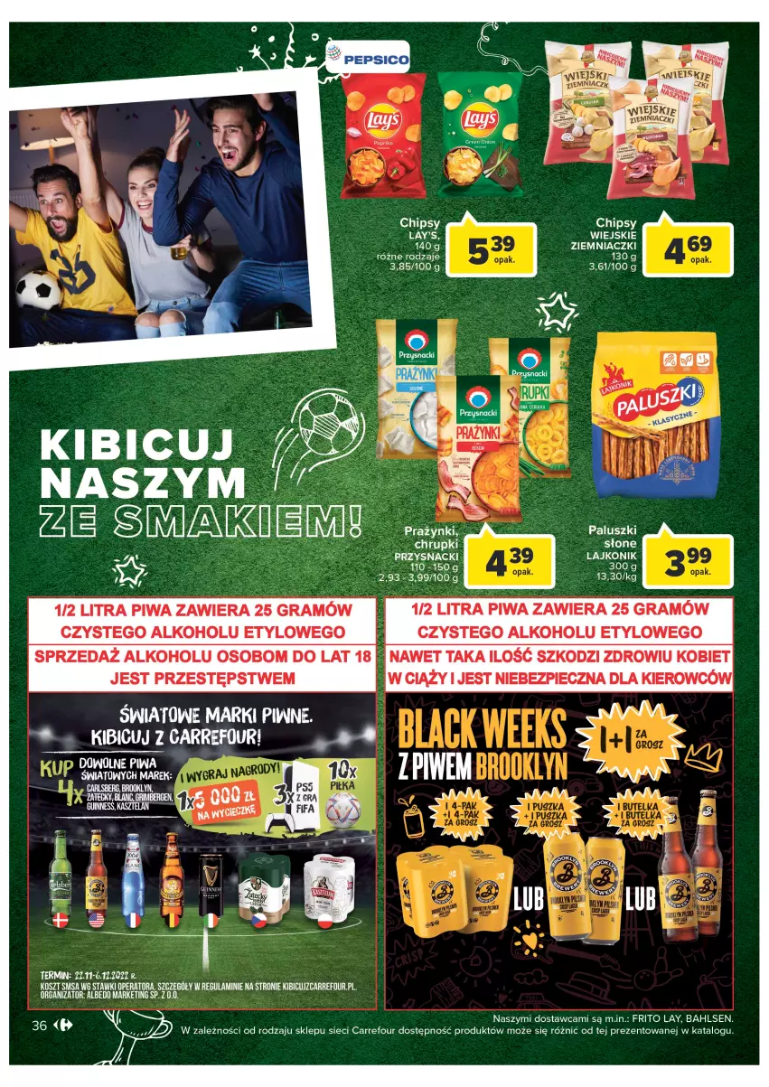 Gazetka promocyjna Carrefour - Gazetka Carrefour - ważna 22.11 do 03.12.2022 - strona 38 - produkty: BIC, Chipsy, Chrupki, Gra, Kosz, Lajkonik, Piwa, Wagi