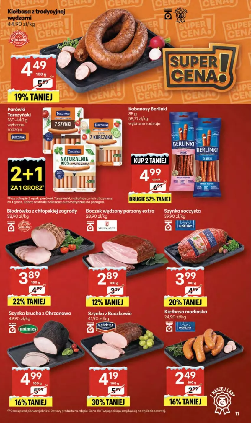 Gazetka promocyjna Delikatesy Centrum - Franczyza DC51 Czwartek - ważna 18.12 do 23.12.2025 - strona 11 - produkty: Berlinki, Boczek, Chrzan, Kabanos, Kiełbasa, Kurczak, Parówki, Szynka, Tarczyński