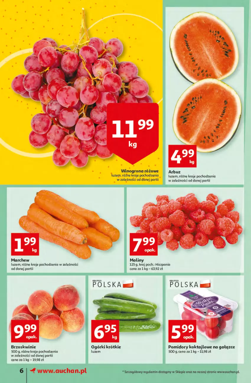 Gazetka promocyjna Auchan - Megapromocje są w cenie Supermarkety - ważna 12.05 do 18.05.2022 - strona 6 - produkty: Arbuz, Brzoskwinie, Maliny, Pomidory, Wino, Winogrona